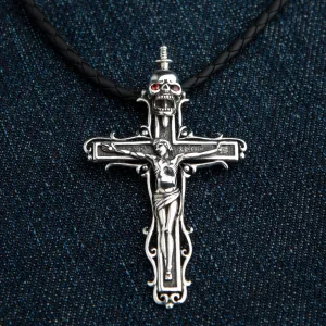 Jesus Skull Cross Sterling Silver Gothic Pendant