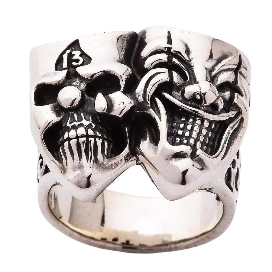 Joker Clown Sterling Silver Skull Ring