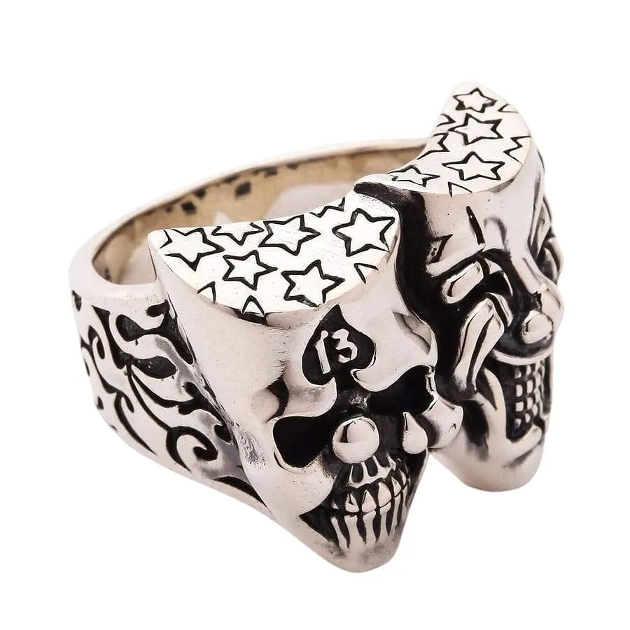 Joker Clown Sterling Silver Skull Ring