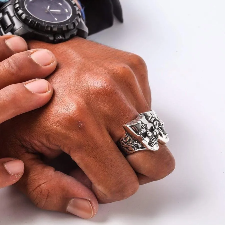 Joker Clown Sterling Silver Skull Ring