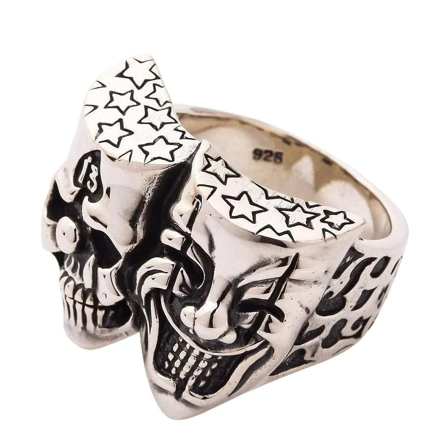 Joker Clown Sterling Silver Skull Ring