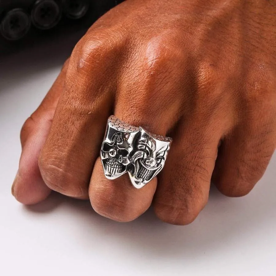Joker Clown Sterling Silver Skull Ring