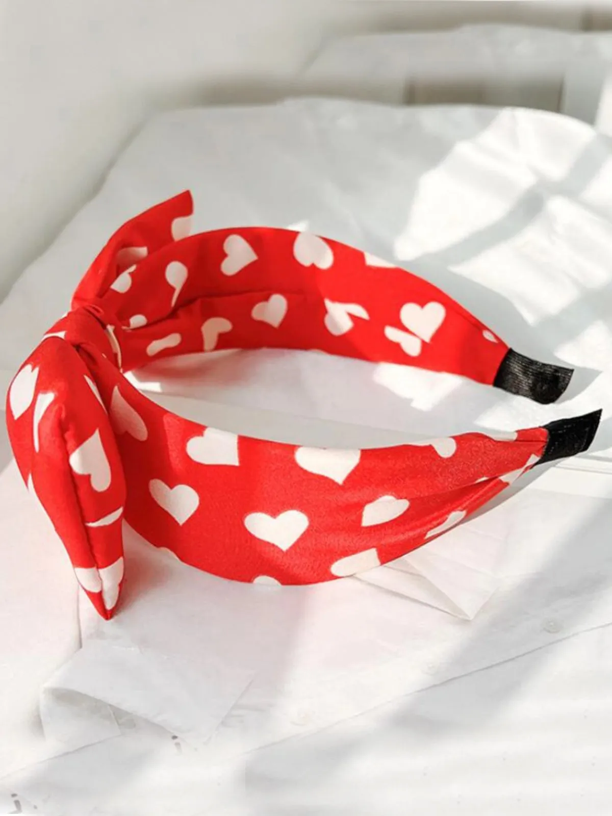 Joyful Days Red Heart Print Bow Headband