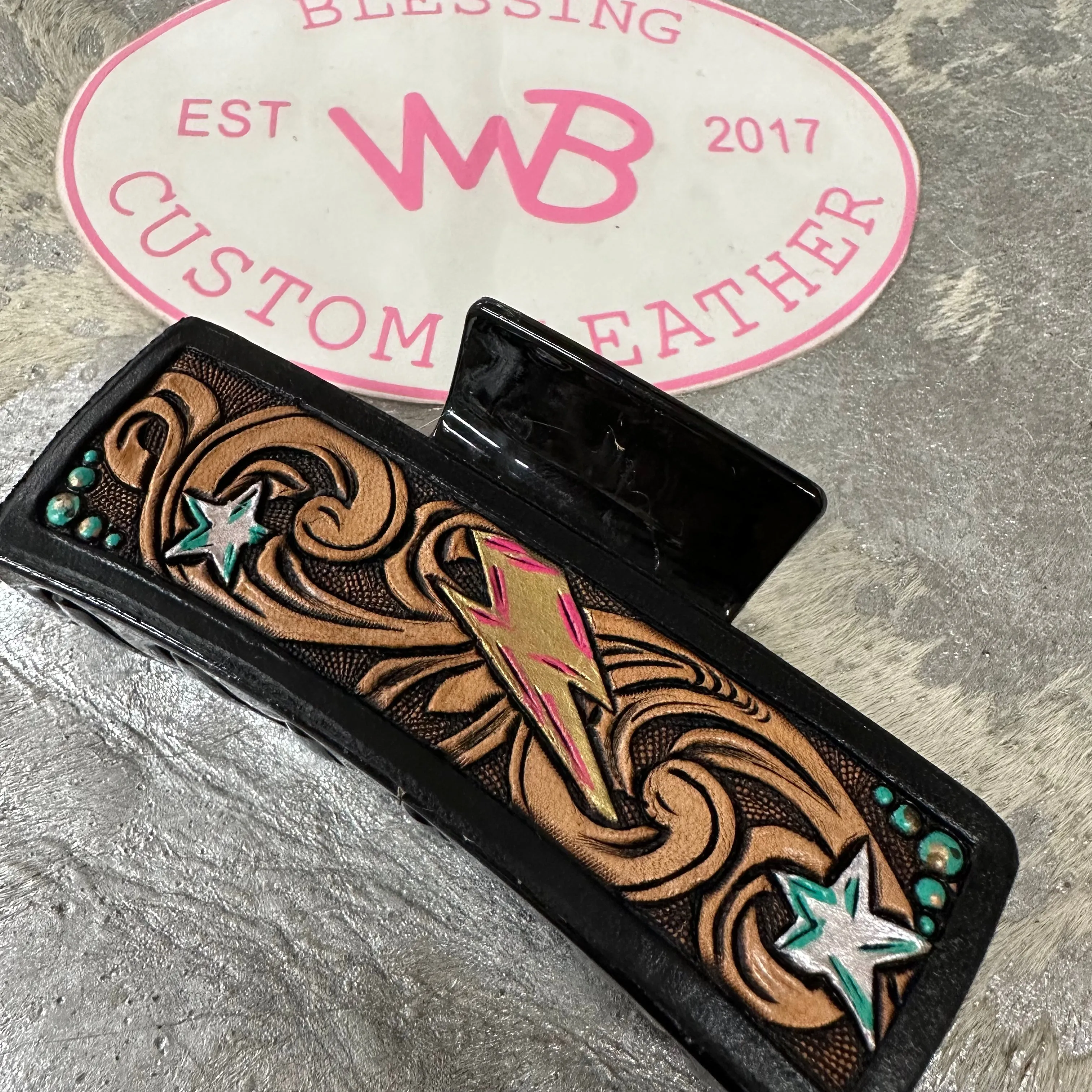 JUMBO Tooled Leather Hair Clip #5