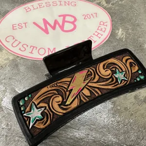 JUMBO Tooled Leather Hair Clip #5