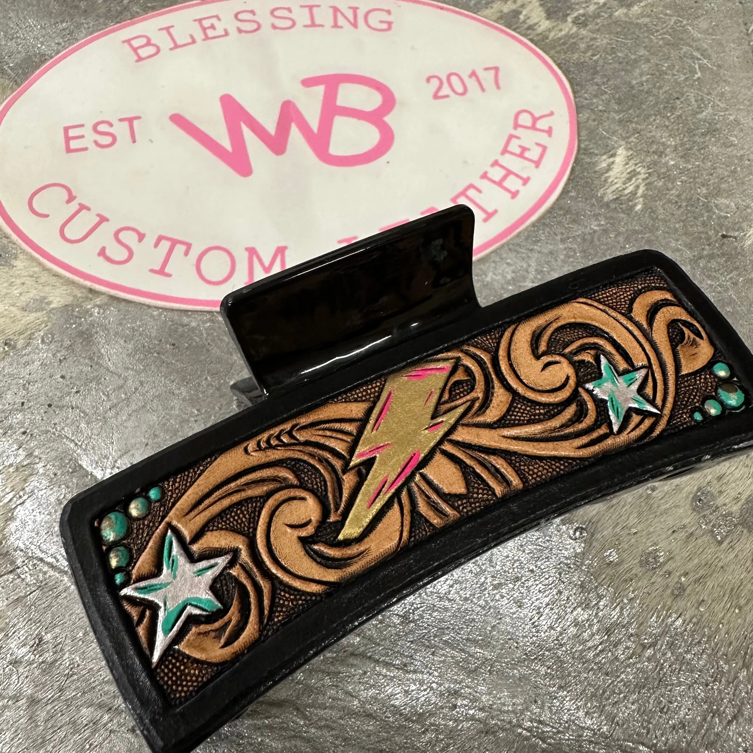 JUMBO Tooled Leather Hair Clip #5