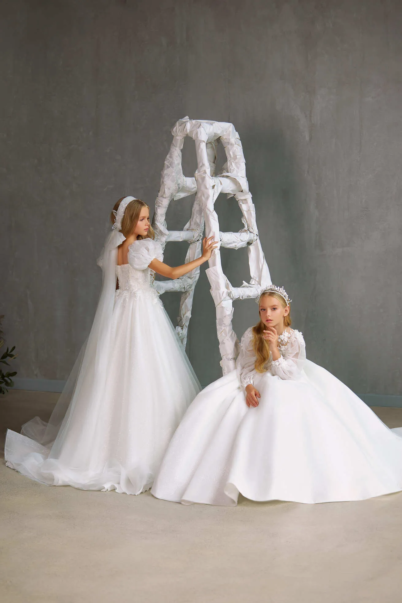 KAWARTHA – ENCHANTING COMMUNION DRESS WITH FLORAL LACE BODICE AND SHEER SLEEVES