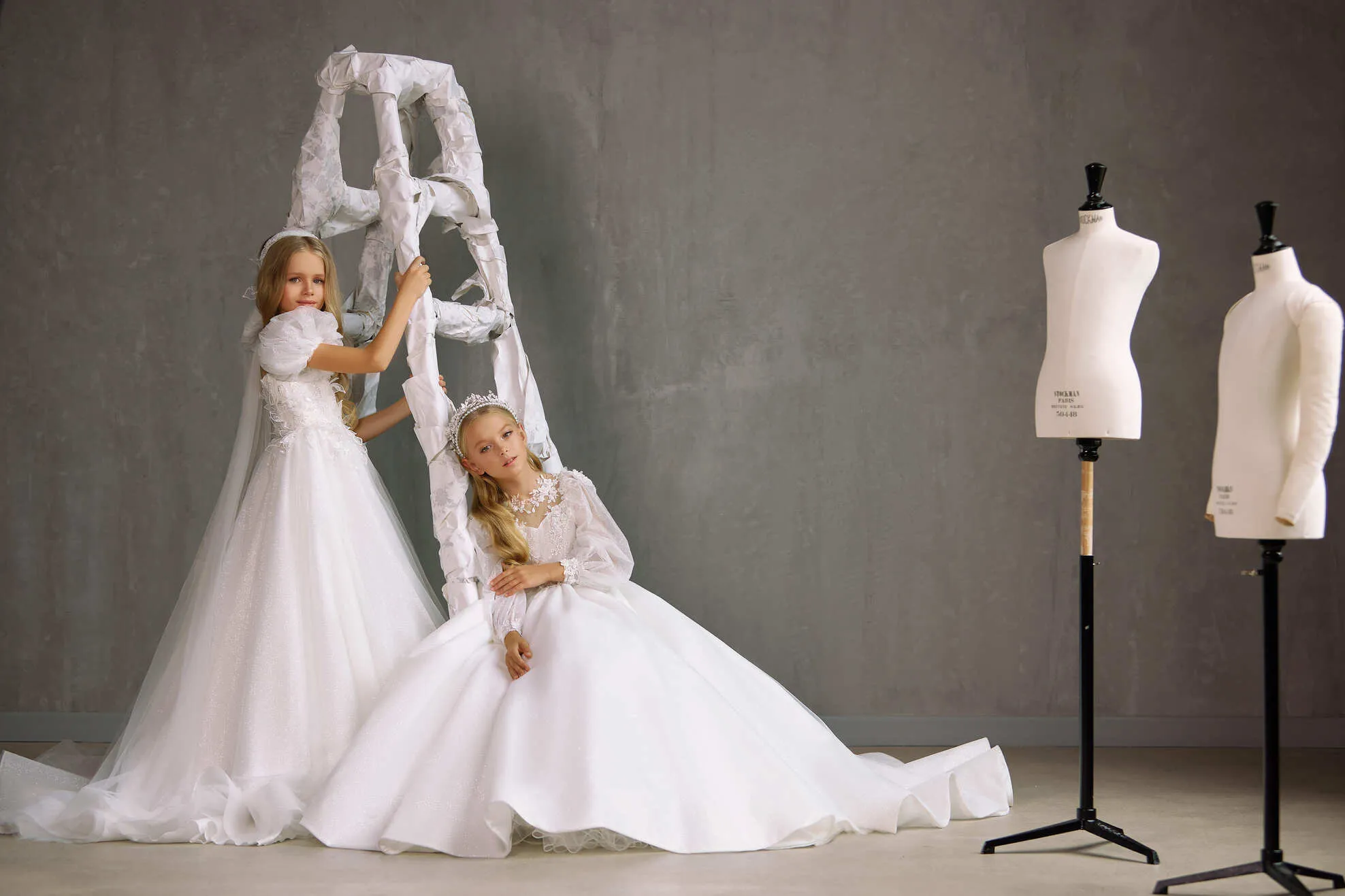 KAWARTHA – ENCHANTING COMMUNION DRESS WITH FLORAL LACE BODICE AND SHEER SLEEVES
