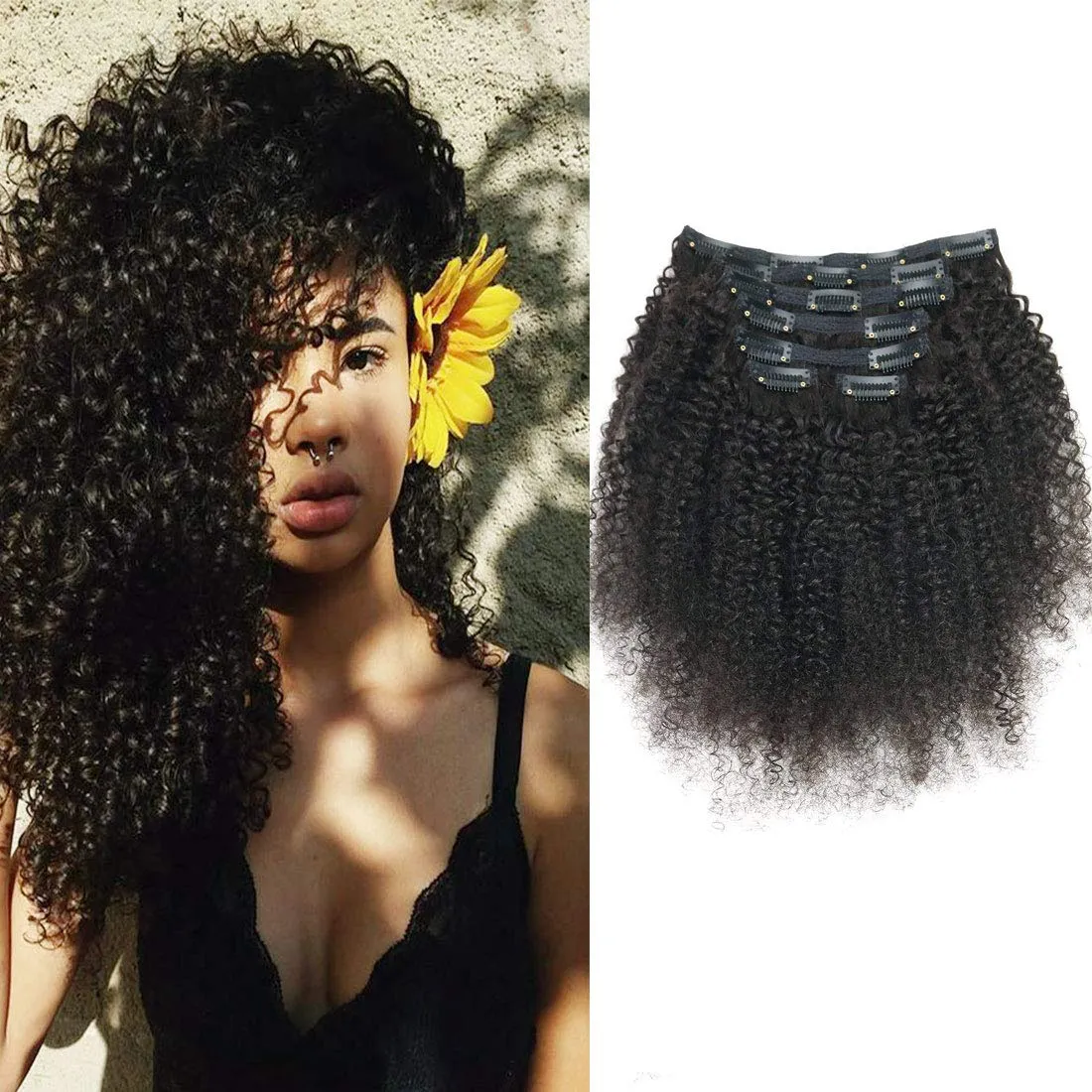 Kinky Curly Clip in Hair Extensions Human Hair Double Weft Top Grade 7A Brazilian unprocessed Virgin Hair Clip-in Hair