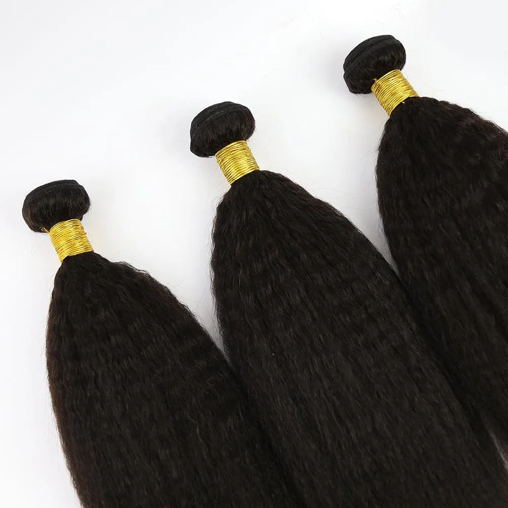 Kinky Straight Human Hair Bundles Natural Color