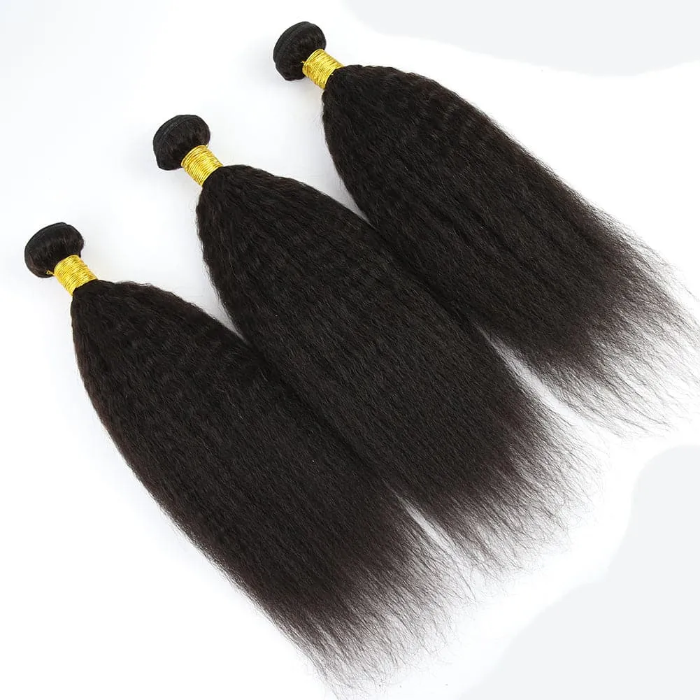Kinky Straight Human Hair Bundles Natural Color