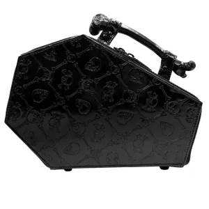 Kreepsville Embossed Patent Skull Crossbones Coffin Purse Bag