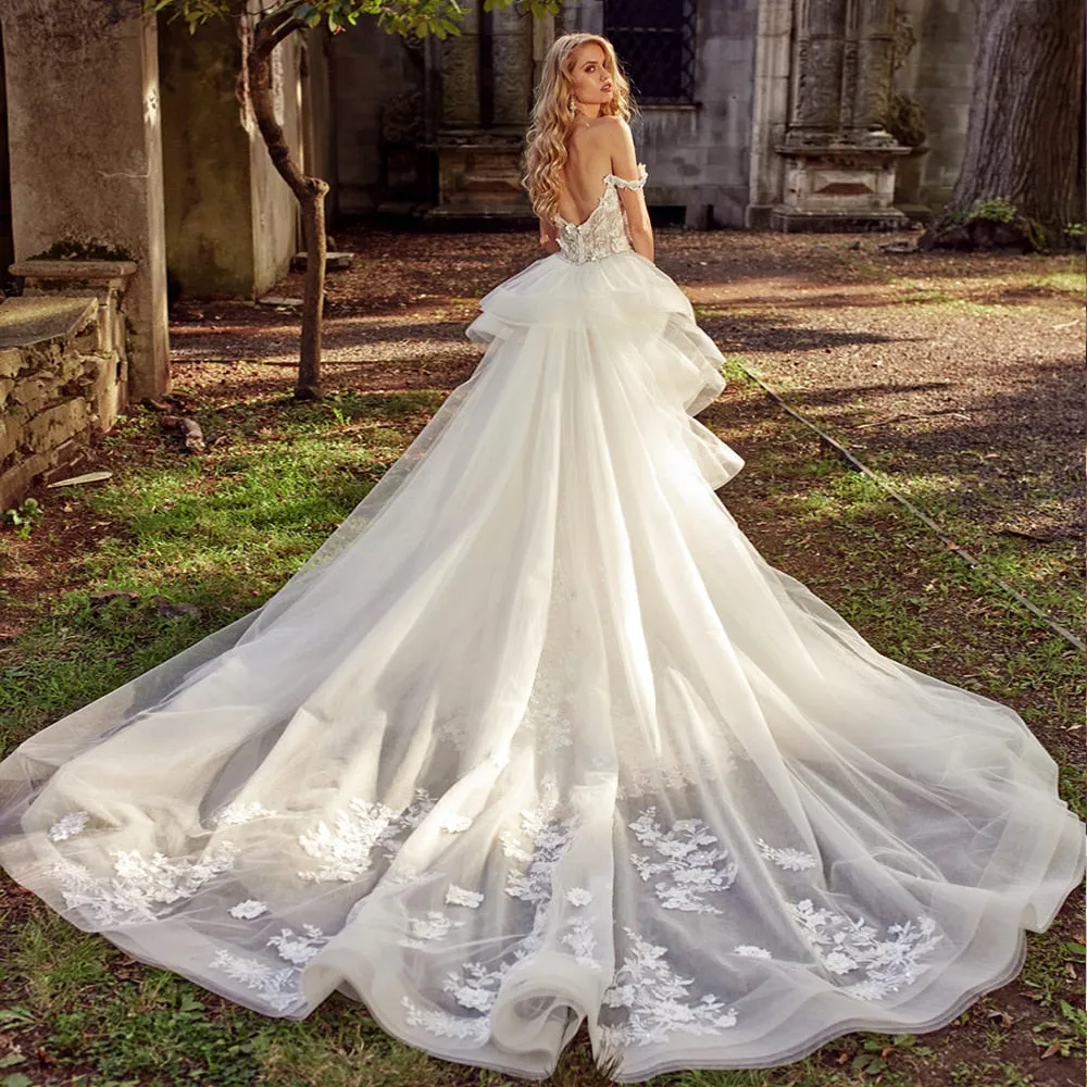 Lace Flowers Crystal 2 Pieces Mermaid Wedding Dresses