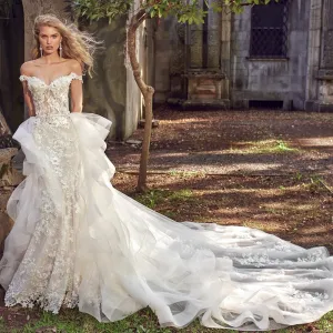 Lace Flowers Crystal 2 Pieces Mermaid Wedding Dresses