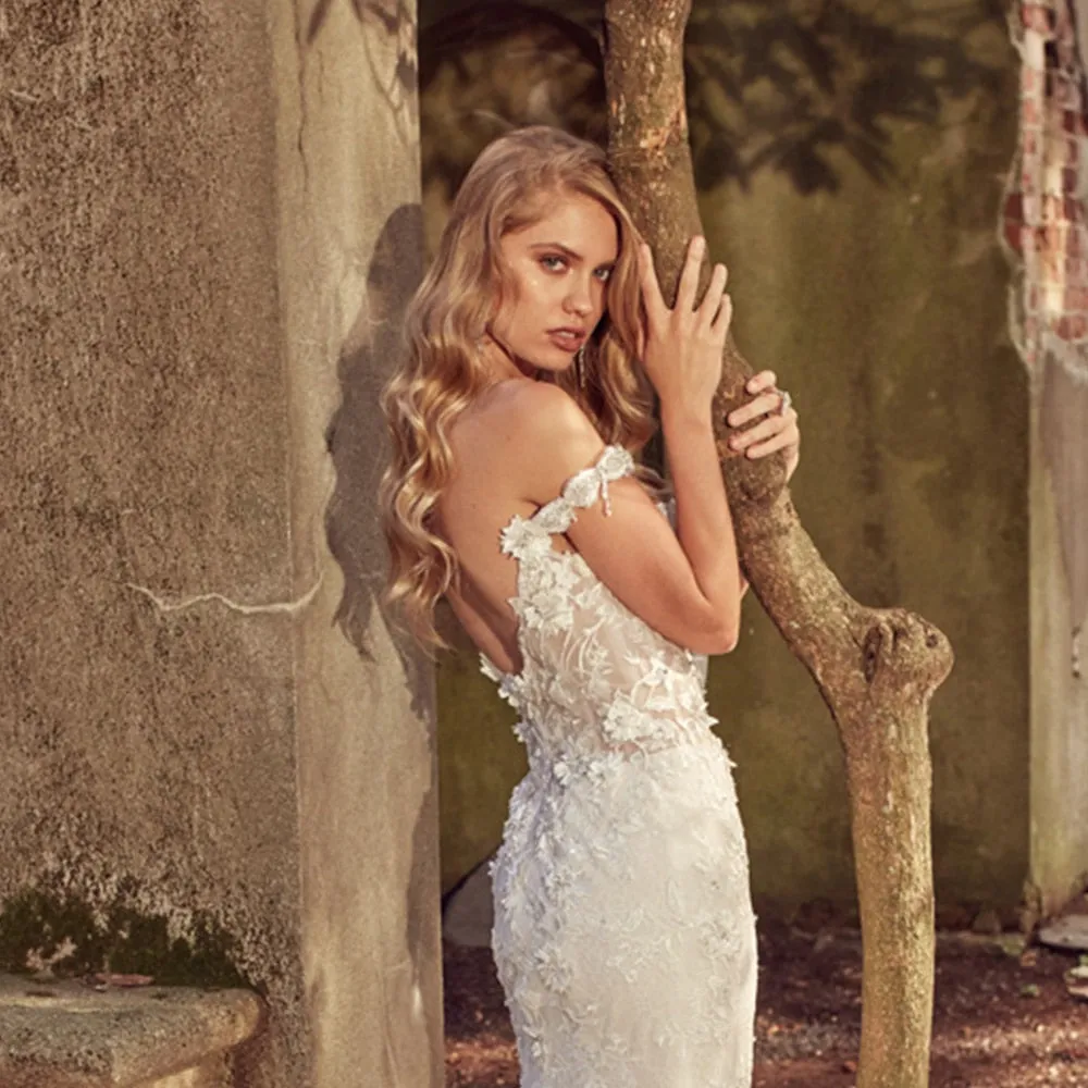 Lace Flowers Crystal 2 Pieces Mermaid Wedding Dresses