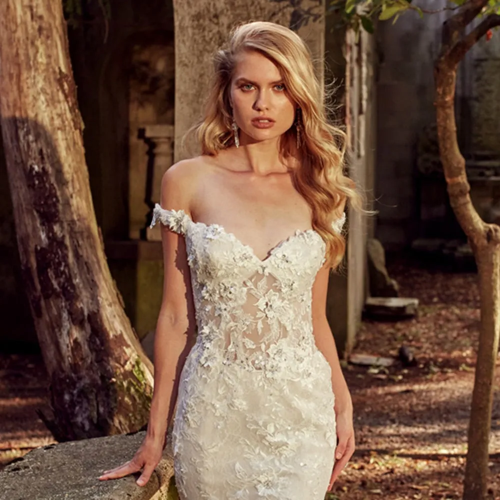 Lace Flowers Crystal 2 Pieces Mermaid Wedding Dresses