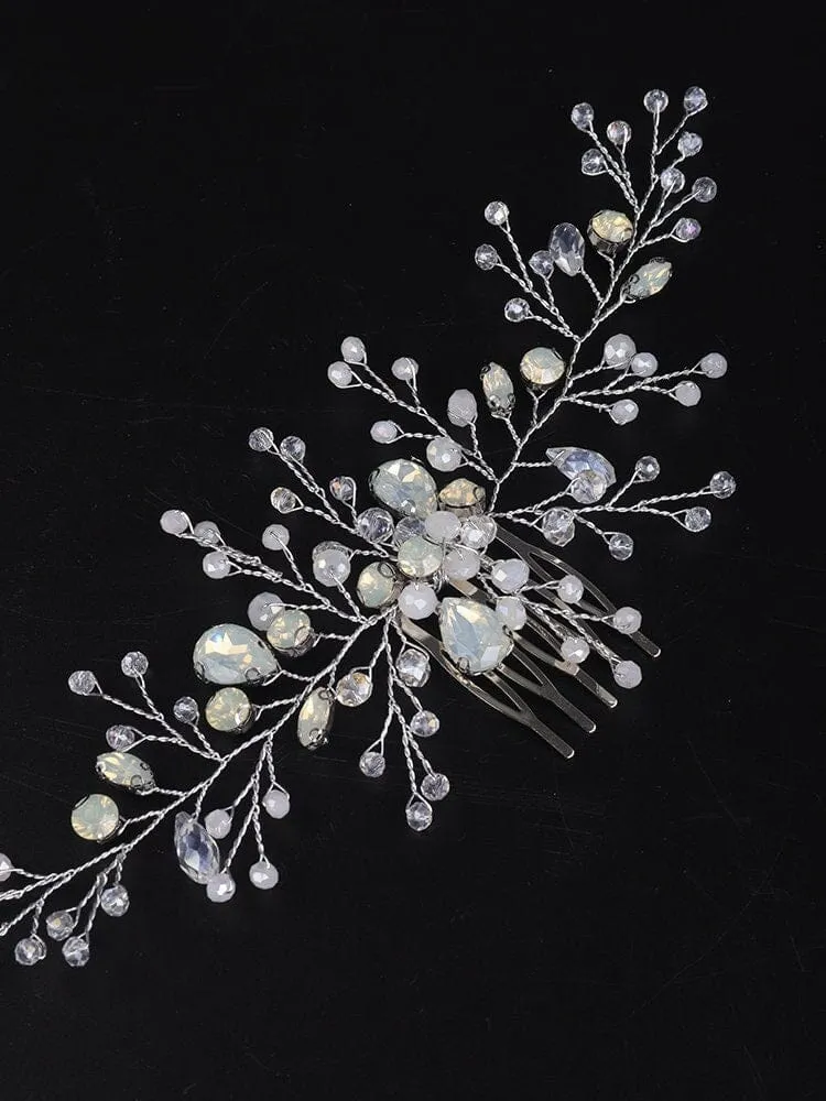 Large Milky Opal Crystal Hair Comb, Wedding Decorative Hair Comb Headpiece, Bridal Floating Opal Hairpiece