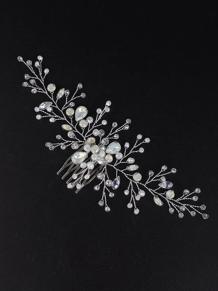 Large Milky Opal Crystal Hair Comb, Wedding Decorative Hair Comb Headpiece, Bridal Floating Opal Hairpiece