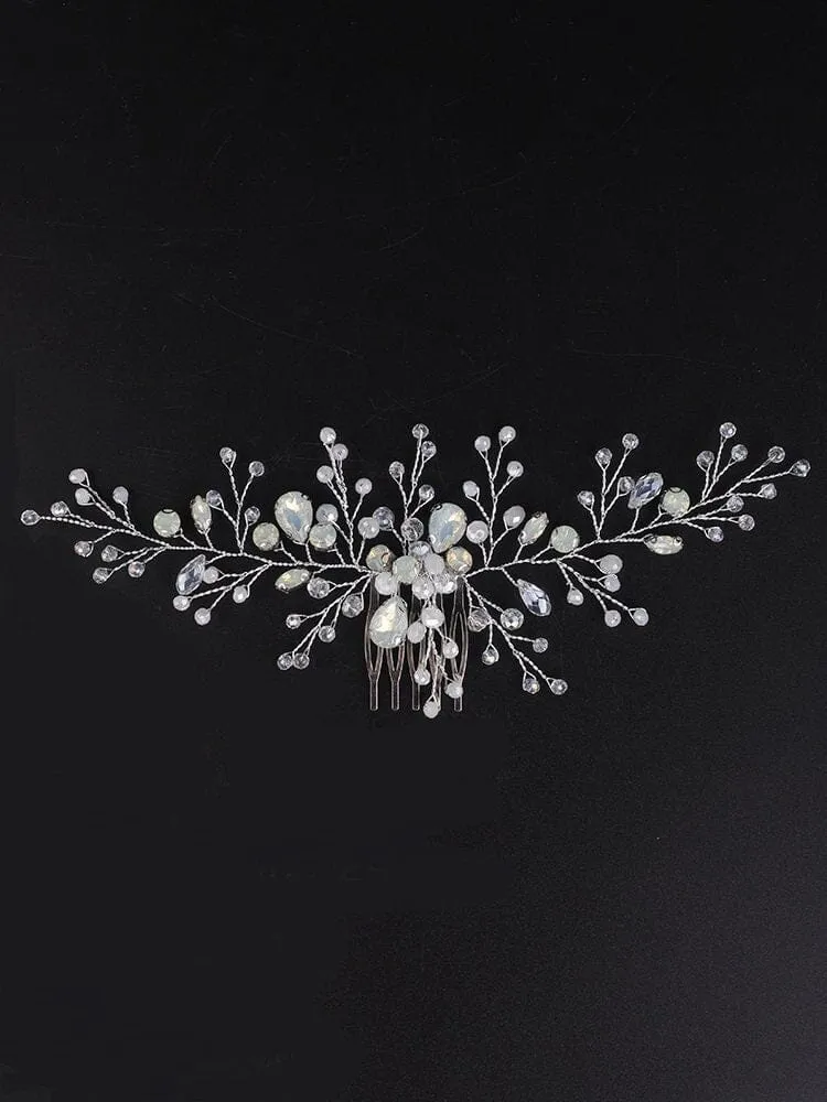 Large Milky Opal Crystal Hair Comb, Wedding Decorative Hair Comb Headpiece, Bridal Floating Opal Hairpiece