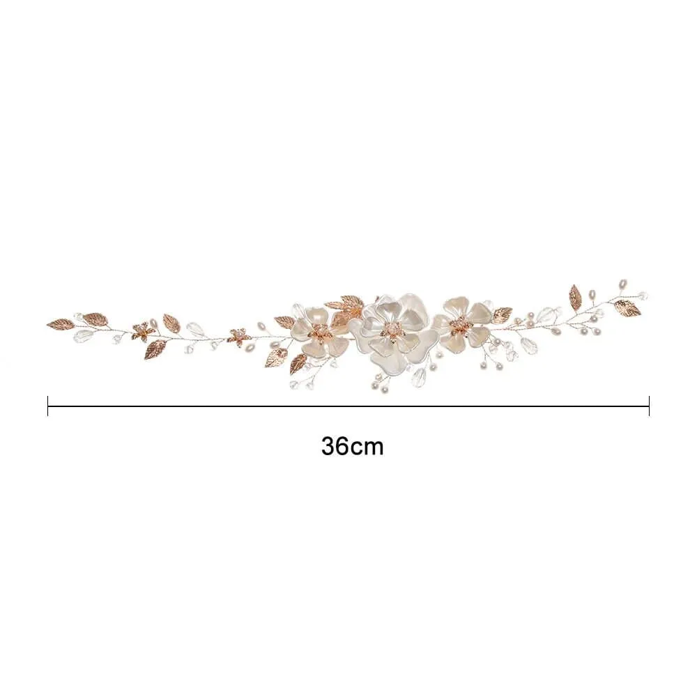 Large White Flower Bridal Hair Vine, Wedding Floral Head Wreath Hairpiece, Pearl Hair Wire Headpiece for Bride