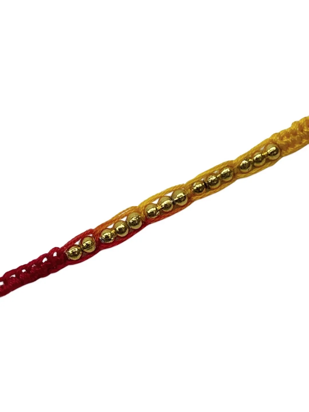 Latest Simple Golden Beaded Rakhi Criss Cross Mauli Thread Rakhi For Raksha Bandhan