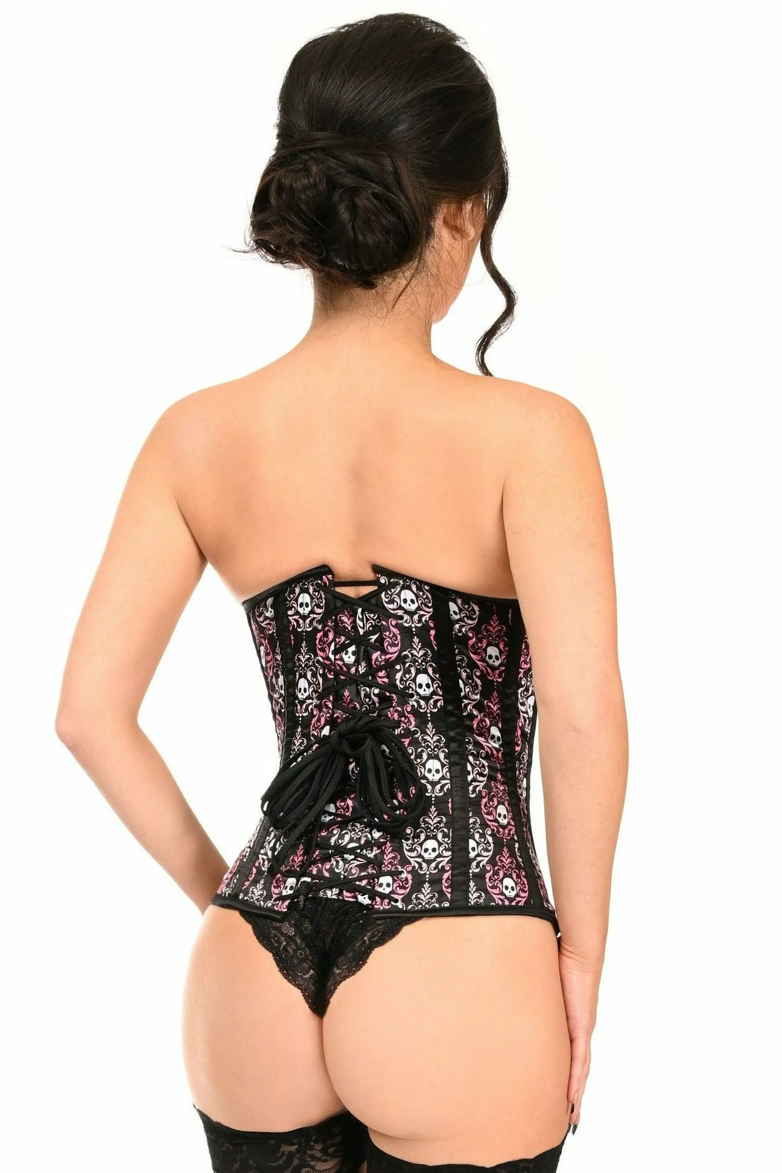 Lavish Skull Print Underwire Open Cup Underbust Corset