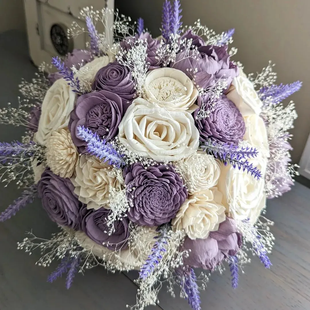 Lilac and Ivory Bouquet with Lavender and Baby's Breath