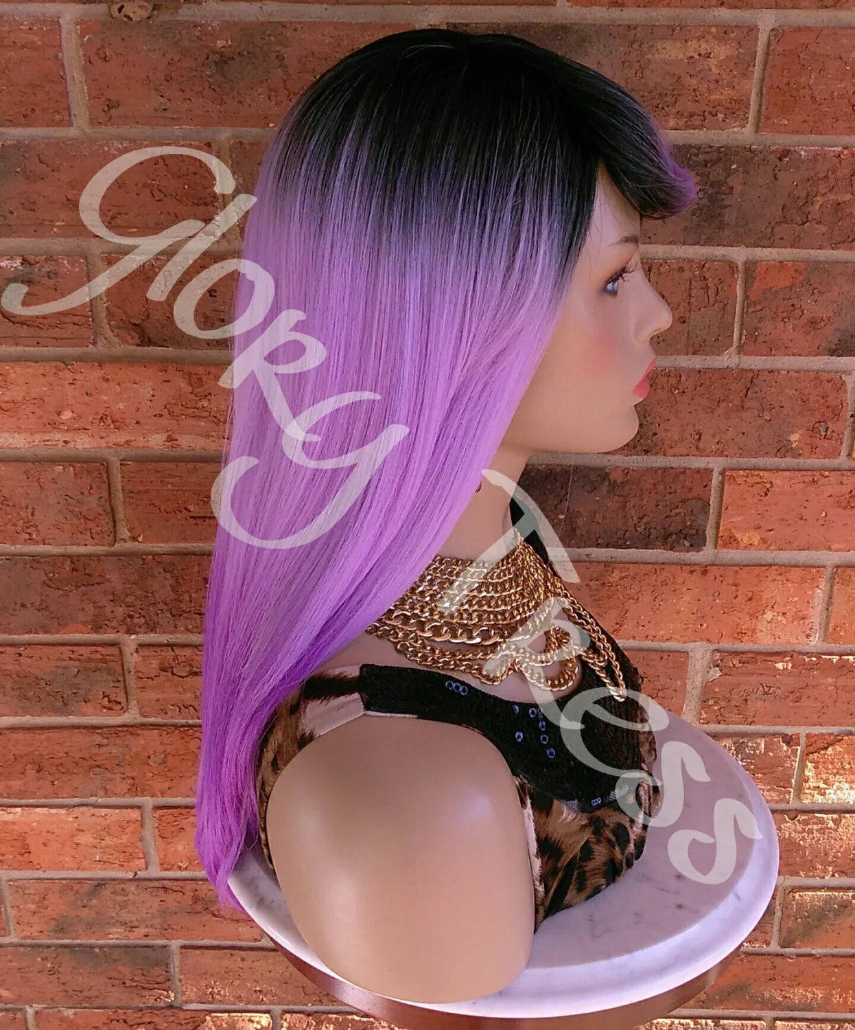 Long Ombre Purple Full Wig, Layered Wig With Bangs, Dark Rooted, Light Yaki Textured Wig// VIRTUE (Free Shipping)