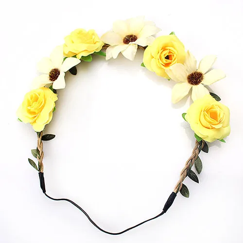 M MISM Sale Fashion Women Bride Flowers Headband Bohemian Style Rose Flower Crown Hairband Ladies Elastic Beach Hair Accessories