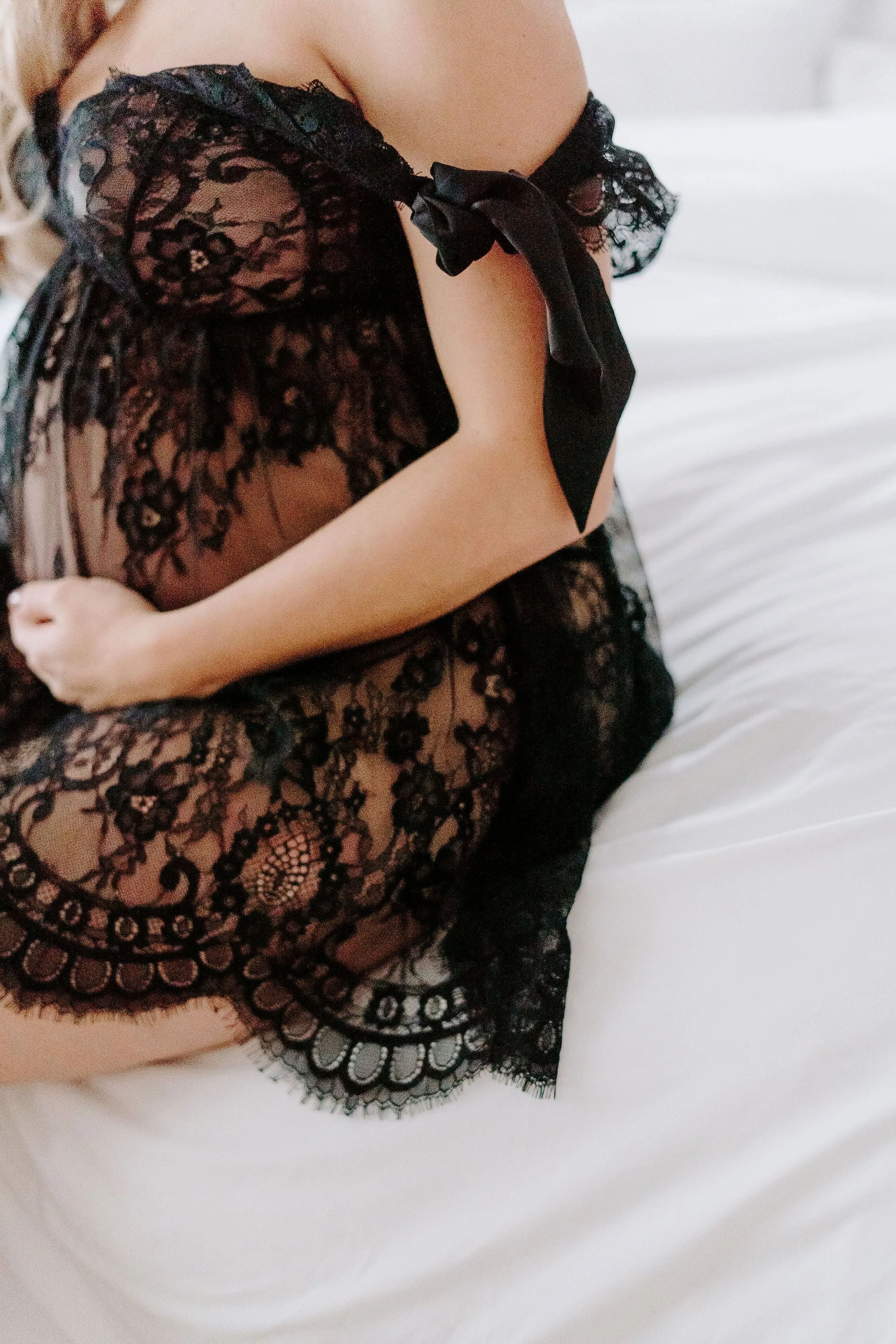 Maternity Unlined Lace Plunge Babydoll & Panty