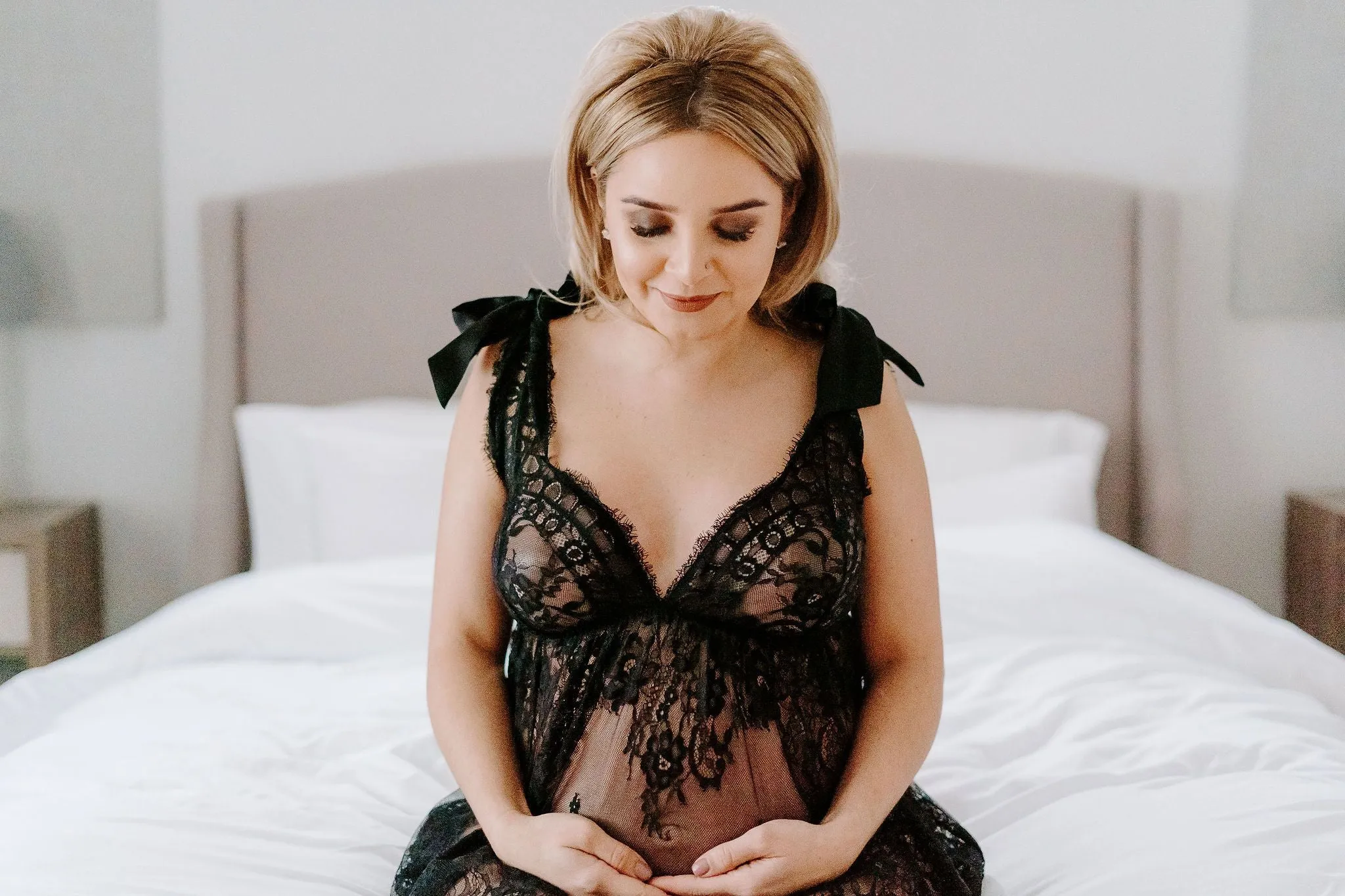 Maternity Unlined Lace Plunge Babydoll & Panty