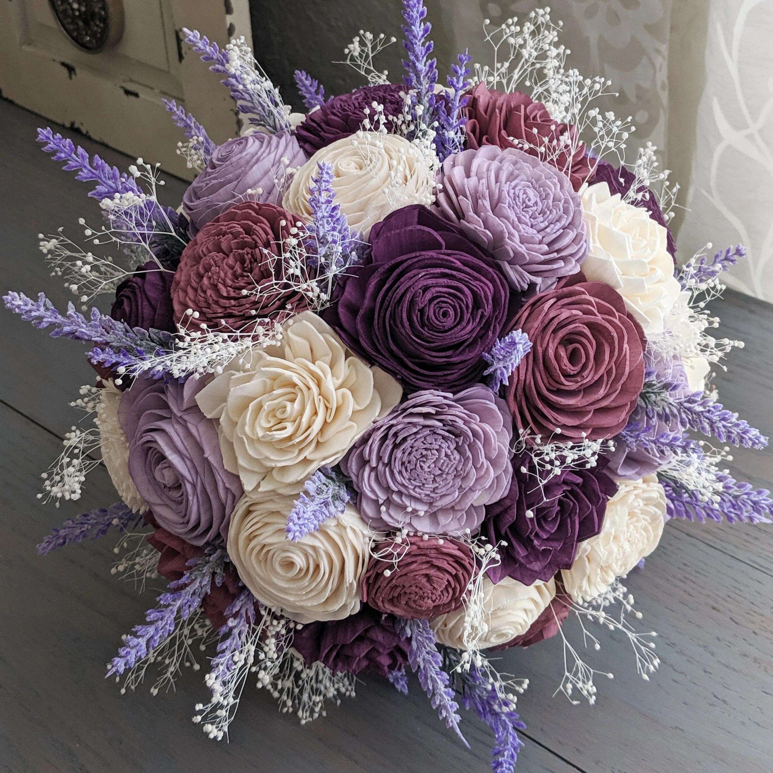 Mauve, Plum, Lilac, and Ivory Bouquet with Lavender and Baby's Breath