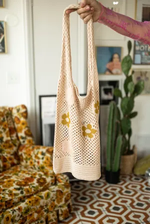 meadow floral crochet market bag