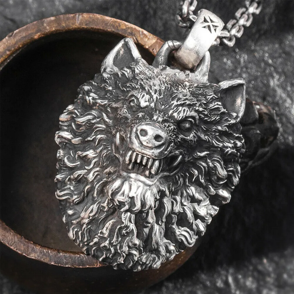 Men's Real Solid 999 Sterling Silver Pendants Wolf King Animal Wolf Head