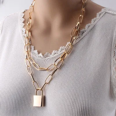 Metal Chain and Lock Necklace