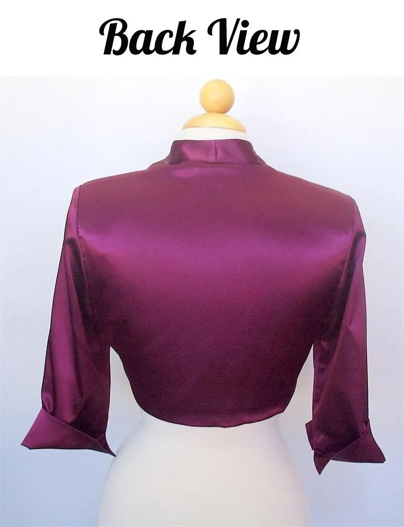 Mid Length Sleeve Ivory Satin Bolero Jacket Shrug