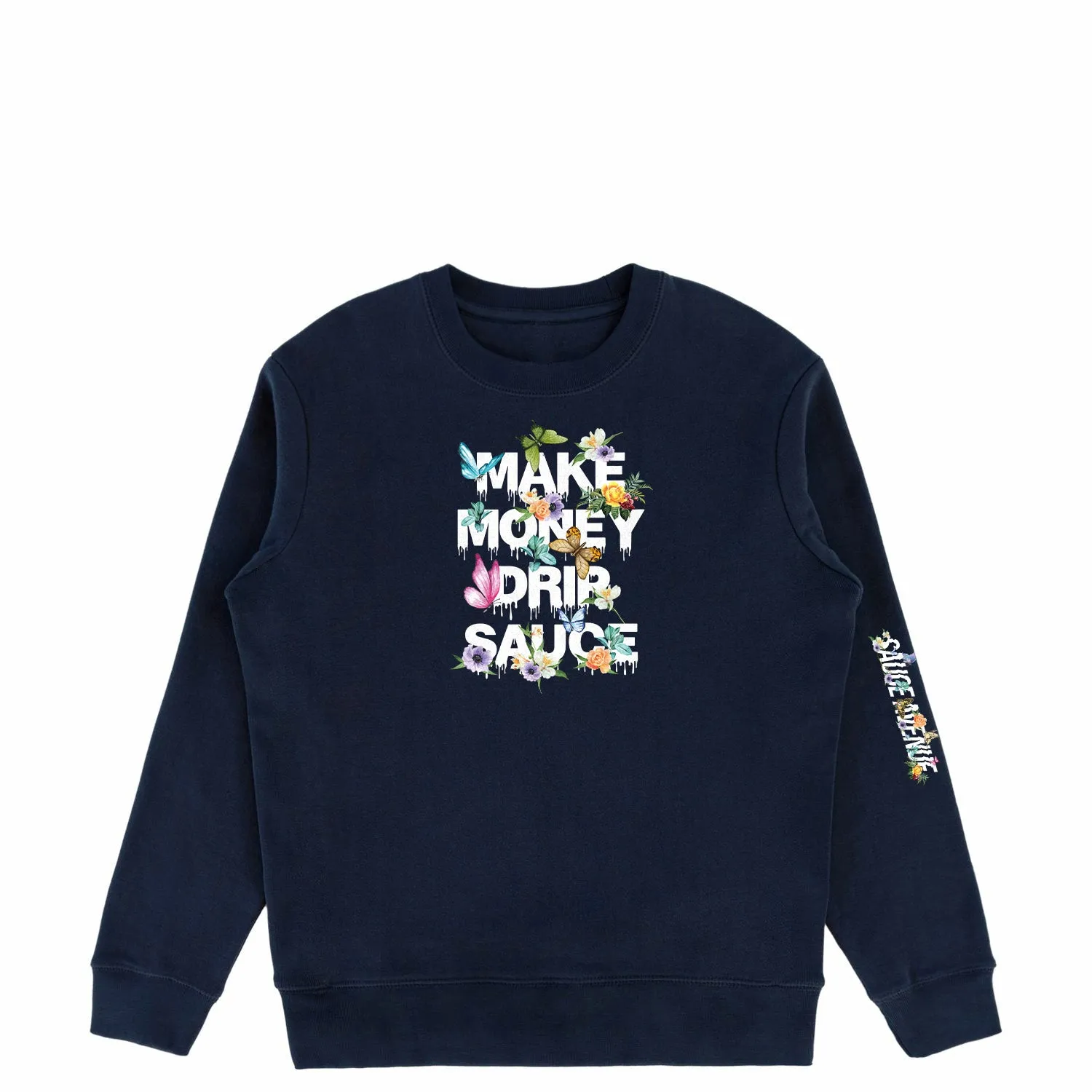 MMDS Flowers & Butterflies White | Navy Crewneck
