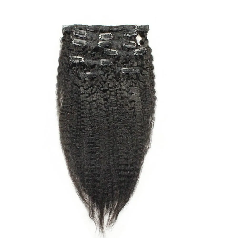 Ms Fenda Brazilian Virgin Human Hair Kinky Straight Coarse Yaki Clip In Hair Extensions