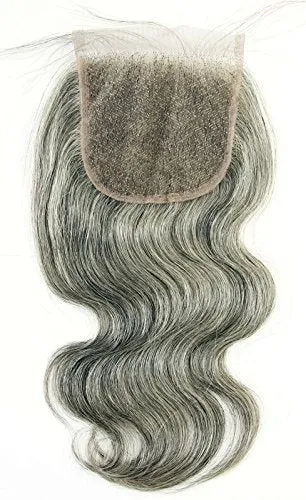Ms Fenda Hair 100% Raw Virgin Malaysian Human Hair Body Wave style Grey Color Weaving Wefts Bleached Knots 4X4 Lace Closure