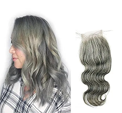 Ms Fenda Hair 100% Raw Virgin Malaysian Human Hair Body Wave style Grey Color Weaving Wefts Bleached Knots 4X4 Lace Closure