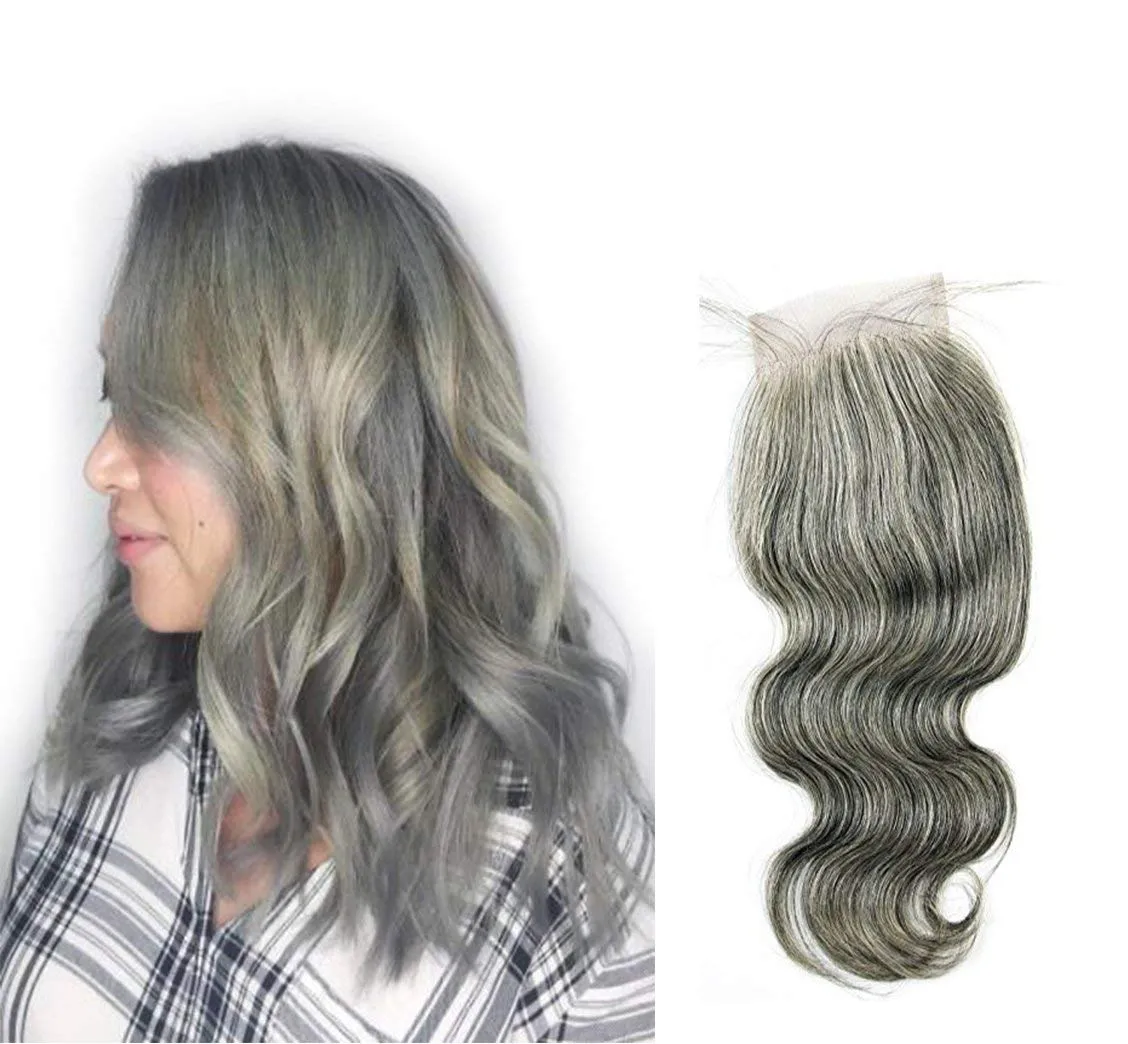 Ms Fenda Hair 100% Raw Virgin Malaysian Human Hair Body Wave style Grey Color Weaving Wefts Bleached Knots 4X4 Lace Closure
