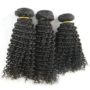 MsFenda Hair 100% Raw Remy Virgin Brazilian Hair Extension Kinky Curly Mixed Lengths Set 3pc Lot, 100g /Pc, 300g/lot, 10"~28" Natural Color #1b