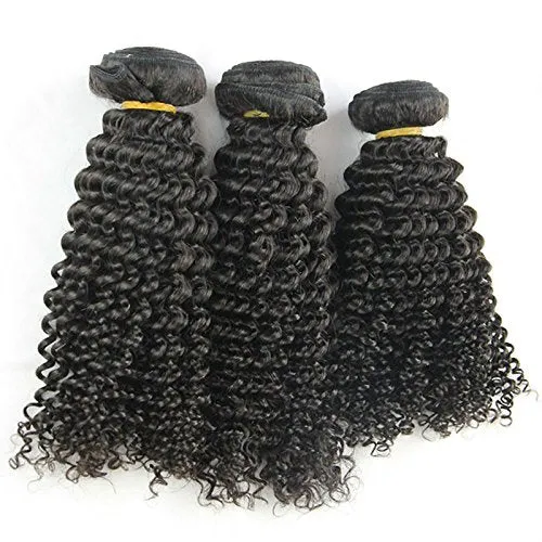 MsFenda Hair 100% Raw Remy Virgin Brazilian Hair Extension Kinky Curly Mixed Lengths Set 3pc Lot, 100g /Pc, 300g/lot, 10"~28" Natural Color #1b