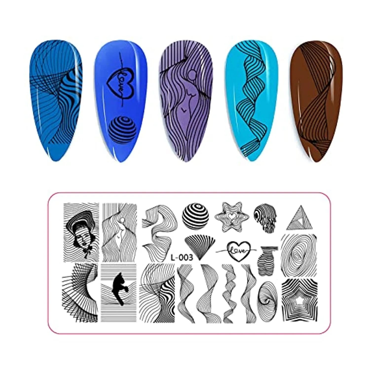 Nail Stamping Plate Kit,1 Nail Stamper, 8 nail art stamp plates, 2 scrapers, nail art stamp kit template for DIY design of your nails