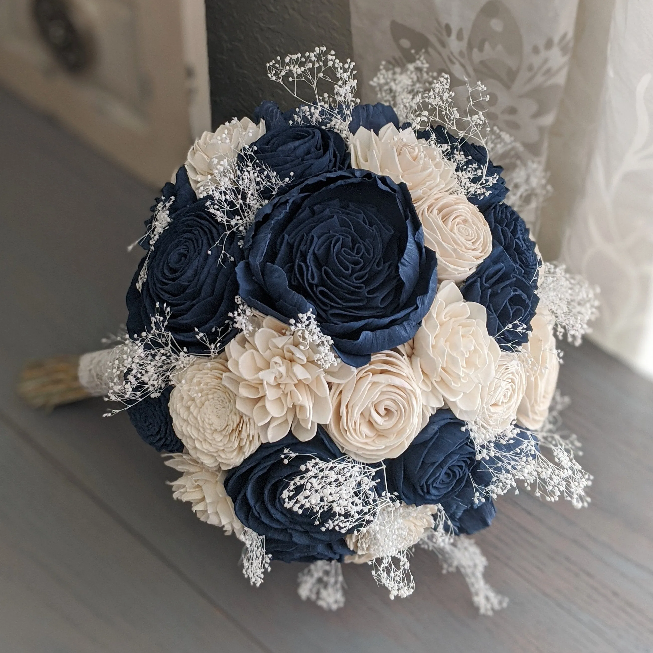 Navy and Ivory Bouquet with Baby's Breath
