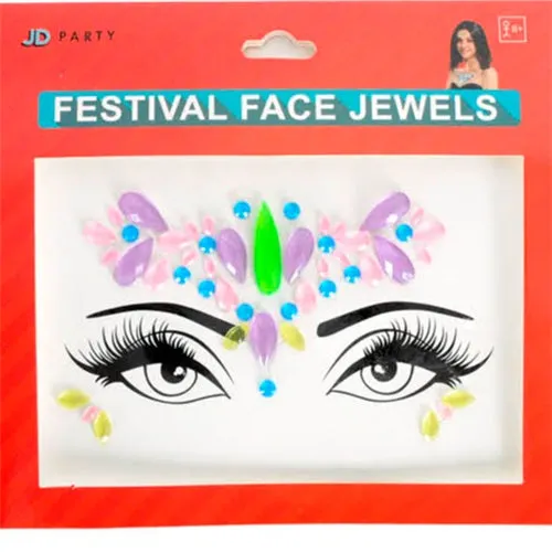 Neon Bright Face Jewels - Cool Colors