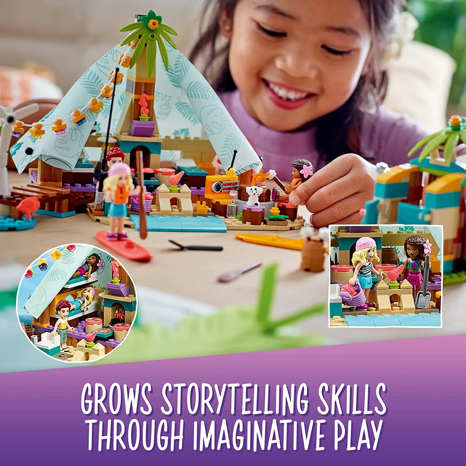 New LEGO Friends Beach Glamping 41700 Building Kit; Creative Gift for Kids Aged 6 and up Who Love Nature Toys and Popular Glamping Trips (380 Pieces)