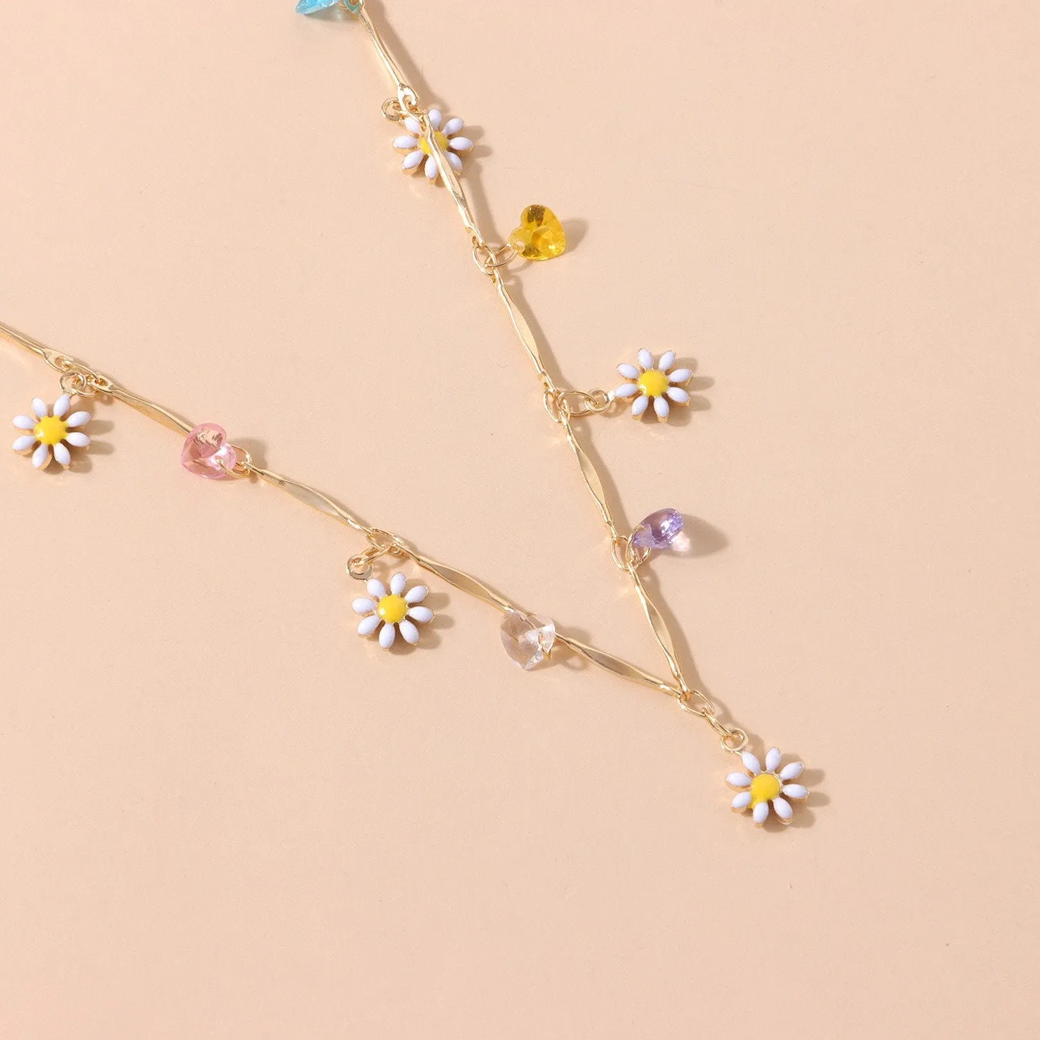 New Lovely Daisy Flowers Colorful Beaded  Necklace