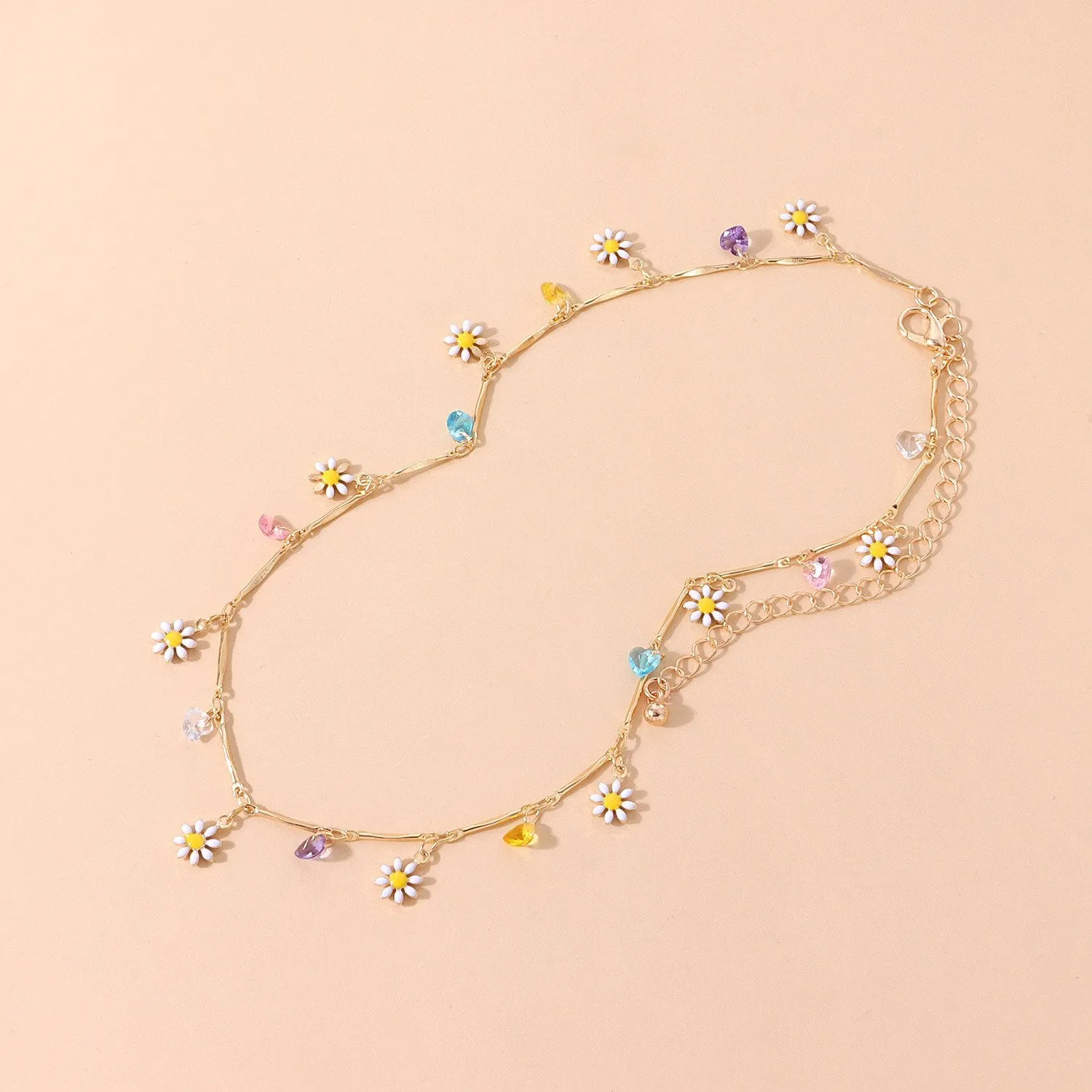 New Lovely Daisy Flowers Colorful Beaded  Necklace