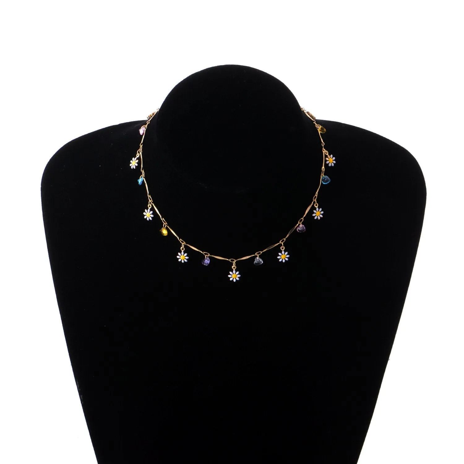 New Lovely Daisy Flowers Colorful Beaded  Necklace